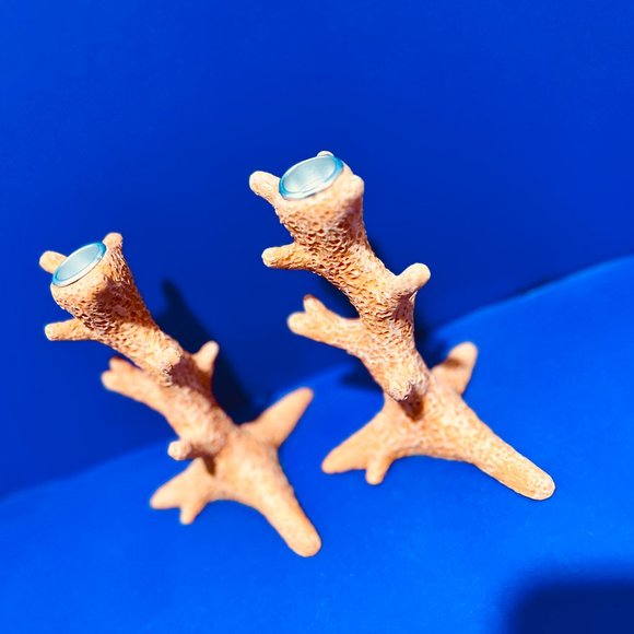 NEW…. Pair of Coral Branch-Shaped Candle Stick Holders, Orange in Color... - Picture 5 of 8